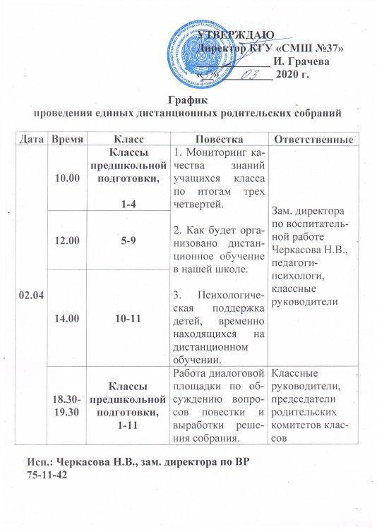 График проведения единых дистанционных родительских собраний
